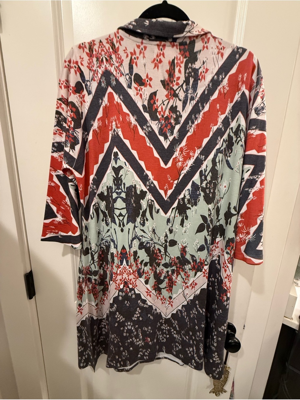 Atelier Sona Floral Chevron Long Sleeve Dress in Red, Navy & Mint - Picture 4 of 5